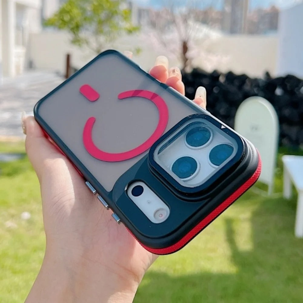 Luxury iPhone Case — MagSafe Matte Clear Magnetic TPU+PC Cover with Glass Lens Camera Protection and Built-In Stand