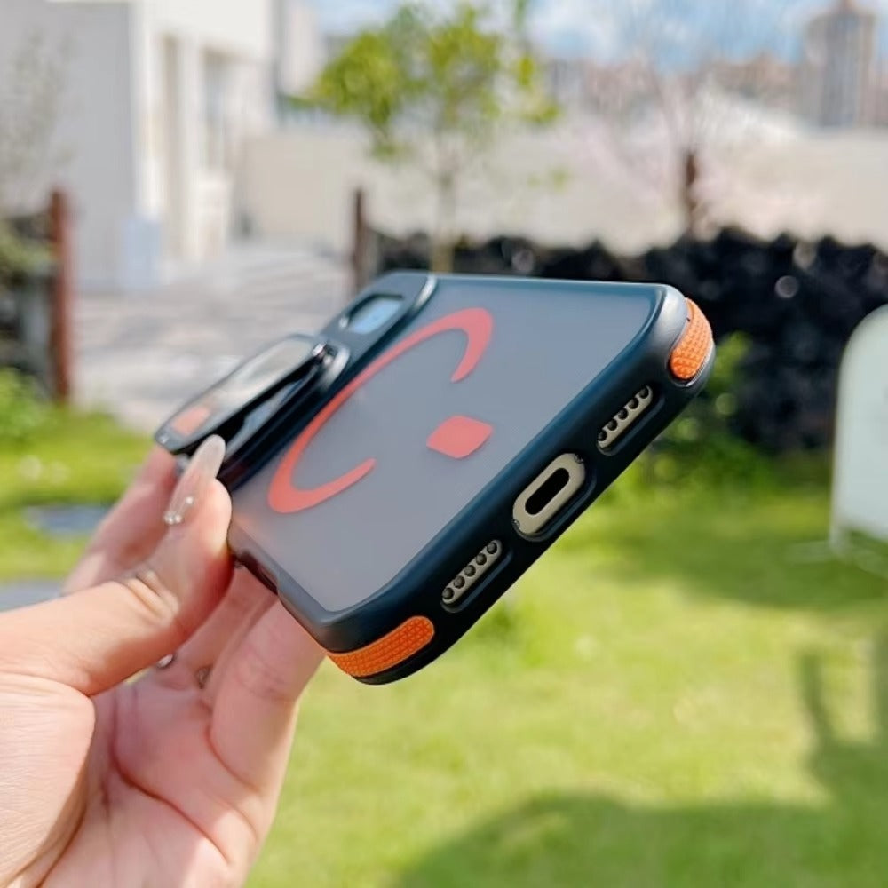 Luxury iPhone Case — MagSafe Matte Clear Magnetic TPU+PC Cover with Glass Lens Camera Protection and Built-In Stand