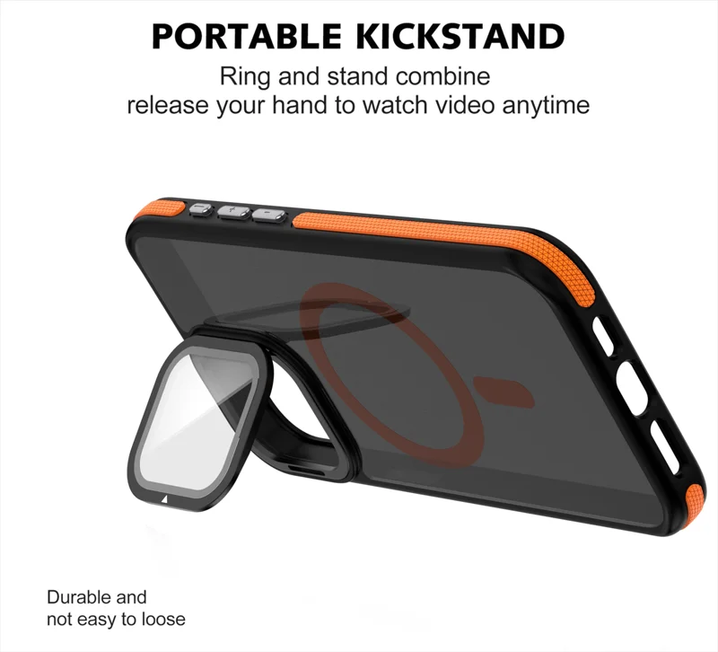 Luxury iPhone Case — MagSafe Matte Clear Magnetic TPU+PC Cover with Glass Lens Camera Protection and Built-In Stand