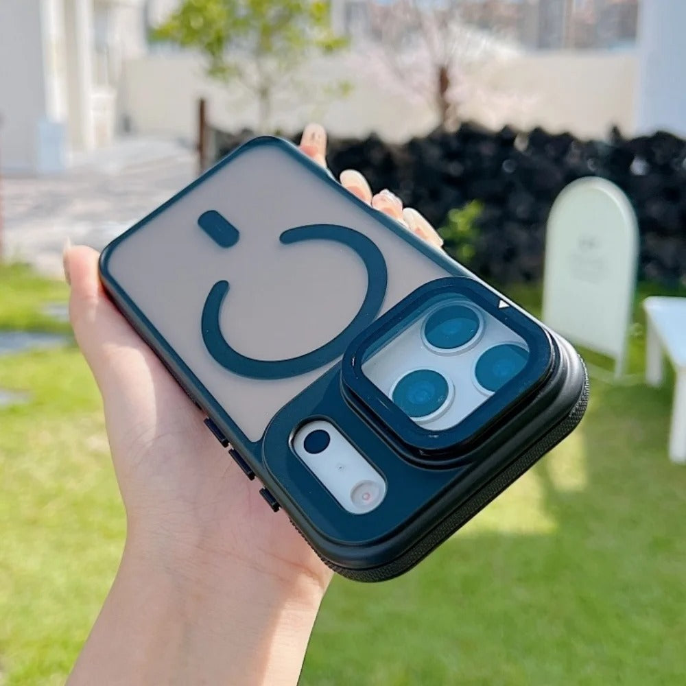 Luxury iPhone Case — MagSafe Matte Clear Magnetic TPU+PC Cover with Glass Lens Camera Protection and Built-In Stand