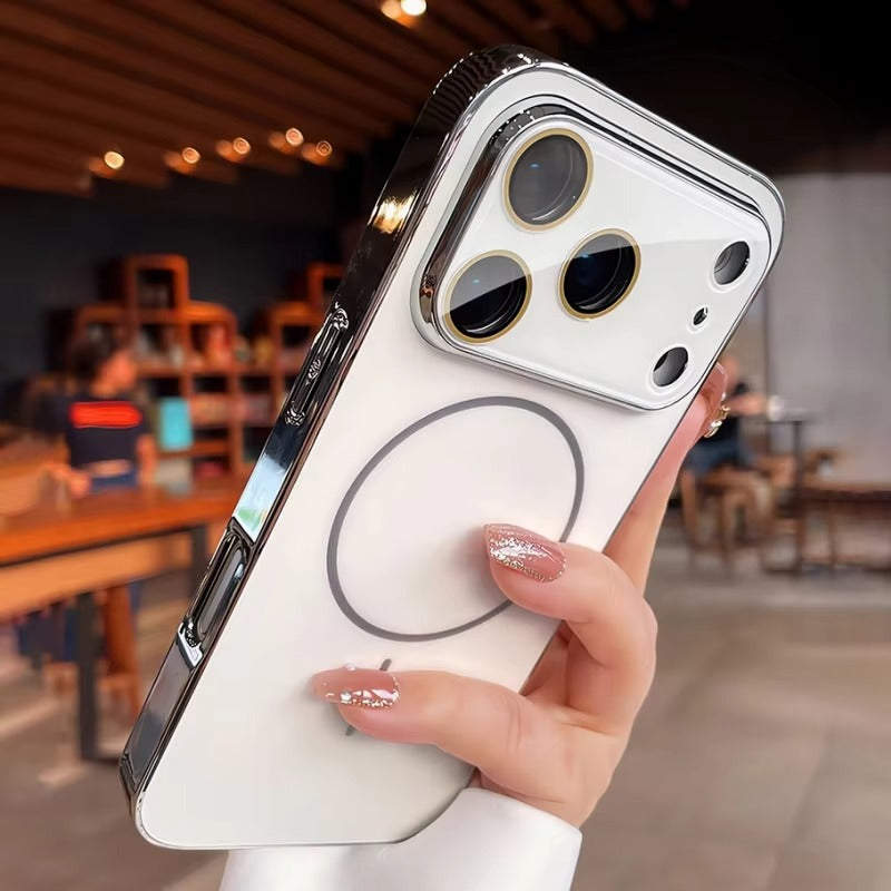 Luxury iPhone Case — MagSafe Shockproof Hard PC Cover with Tempered-Glass Camera Protection and Anti-Fingerprint Color-Collision Design