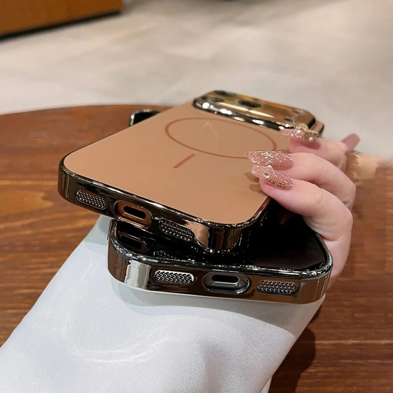 Luxury iPhone Case — MagSafe Shockproof Hard PC Cover with Tempered-Glass Camera Protection and Anti-Fingerprint Color-Collision Design