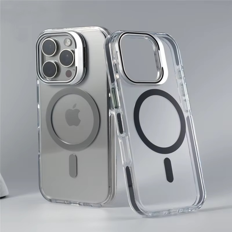 Luxury Magnetic Clear iPhone Case — Shockproof Air Cushion Bumper, MagSafe Compatible, Wireless Charging, PC + TPU, Anti-Scratch, Non-Slip