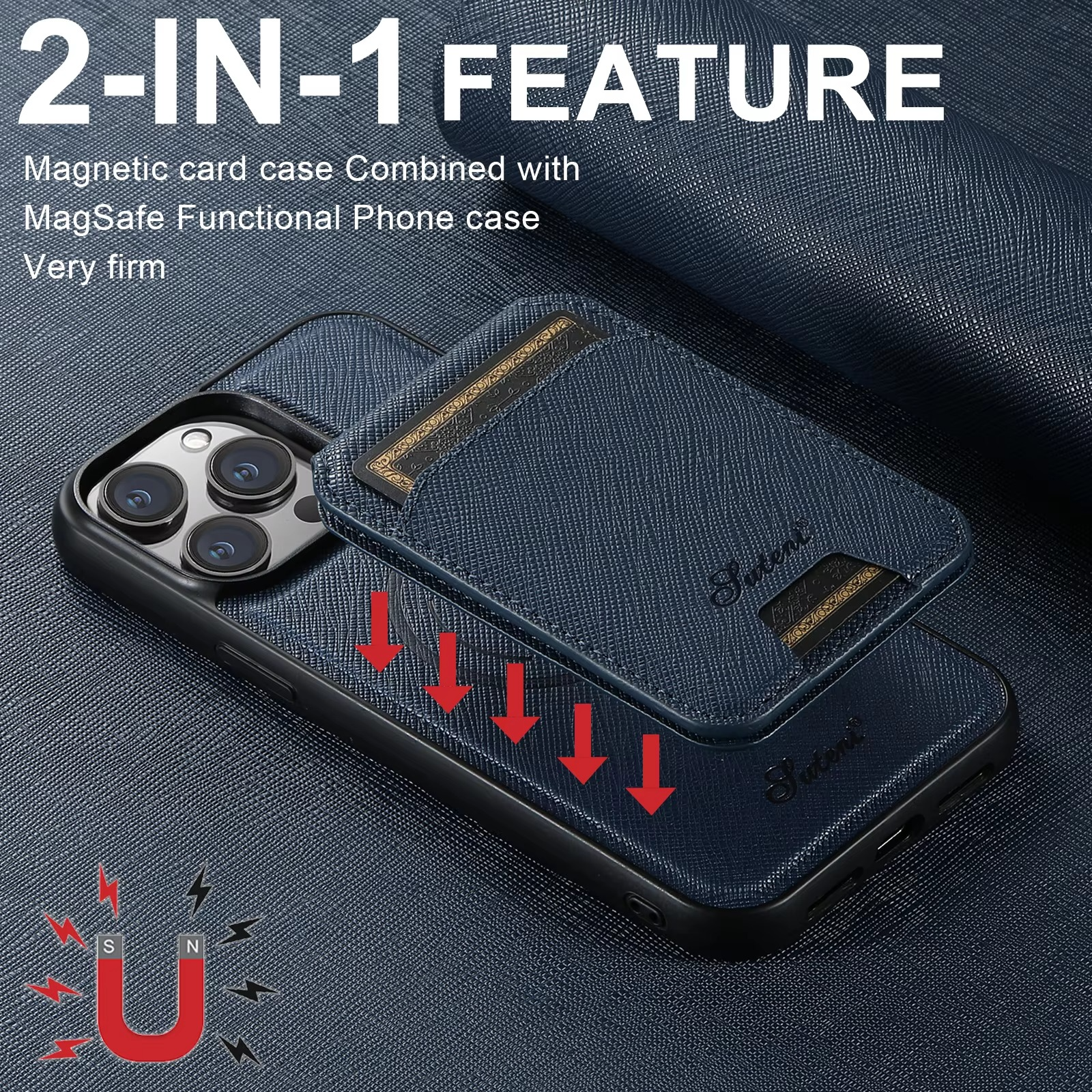 Luxury Magnetic Leather Wallet iPhone Case — 2-in-1 Card Holder, MagSafe Compatible, Wireless Charging, Anti-Fingerprint, Non-Slip, Storage Compartment