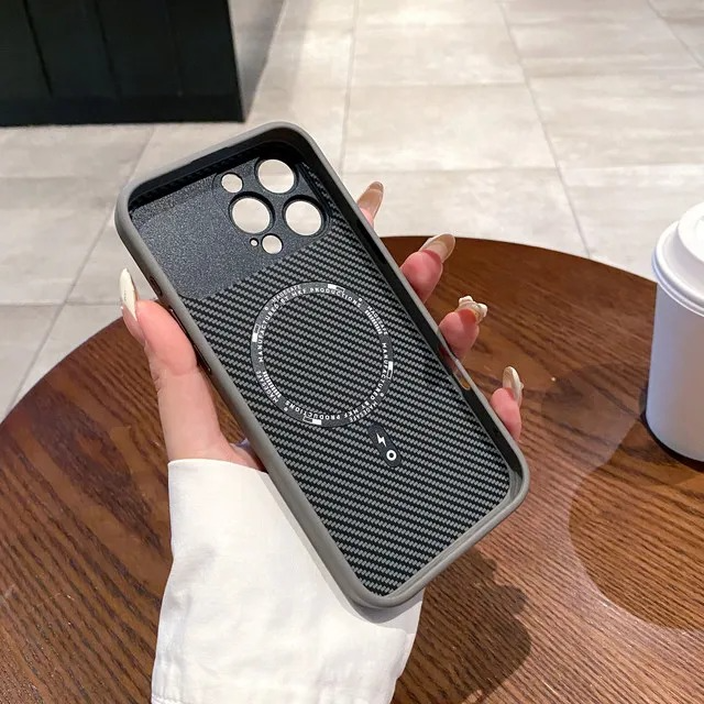 Luxury Magnetic MagSafe iPhone Case Shockproof with Large Window Camera Protection, Carbon Fiber Texture, Anti-Fingerprint Non-Slip Cover