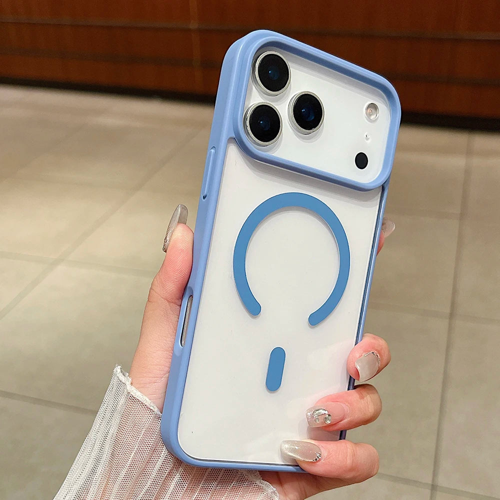 Luxury Magnetic Magsafe Wireless Charging iPhone Case — Transparent Hard Back, Shockproof, Anti-Fingerprint, Slim Protective Cover