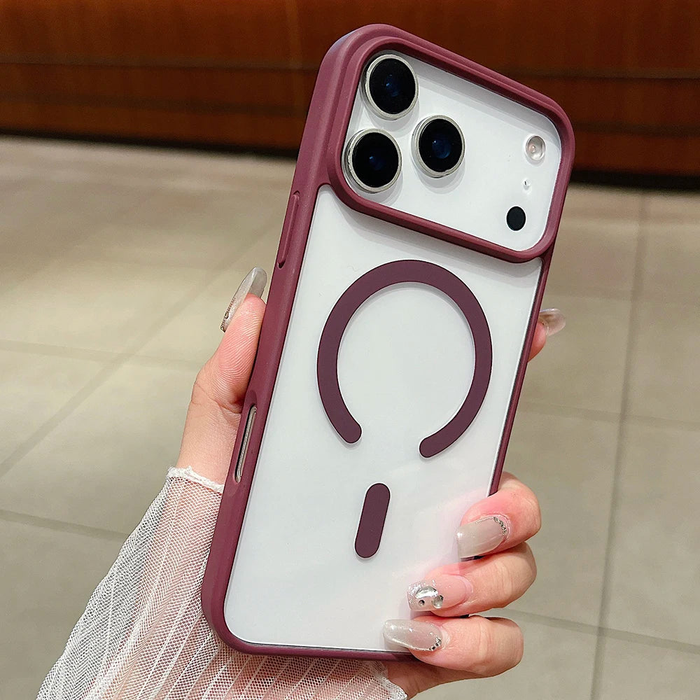 Luxury Magnetic Magsafe Wireless Charging iPhone Case — Transparent Hard Back, Shockproof, Anti-Fingerprint, Slim Protective Cover