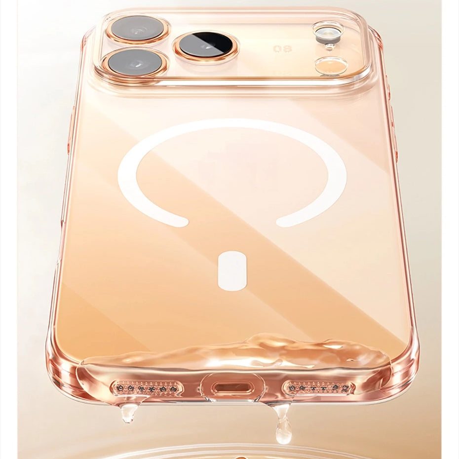 Luxury Magnetic Magsafe iPhone Case — Clear PC & TPU Wireless Charging Cover, Shockproof, Anti-Fingerprint, Half-Wrapped Protection