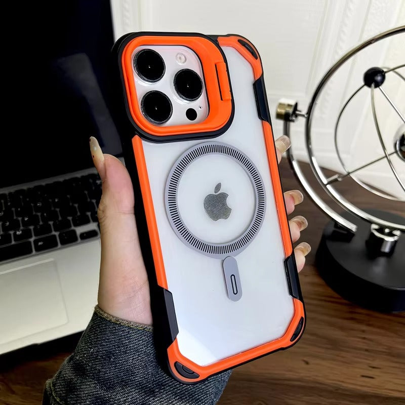 Luxury iPhone Case — Magnetic Shockproof Armor Bumper with Foldable Lens Stand Protection, Matte Anti-Fingerprint Finish, Secure Grip and Wireless-Charging Compatible Design