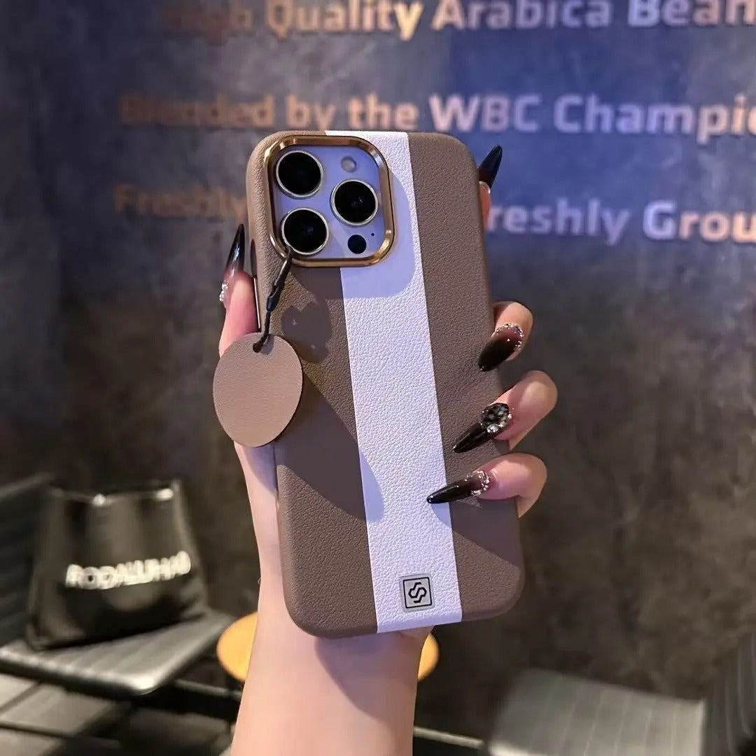 Luxury Magnetic Shockproof iPhone Case — Splicing Leather Design, Wireless Charging Compatible, Matte Anti-Fingerprint Hard Cover with Kickstand & Secure Grip