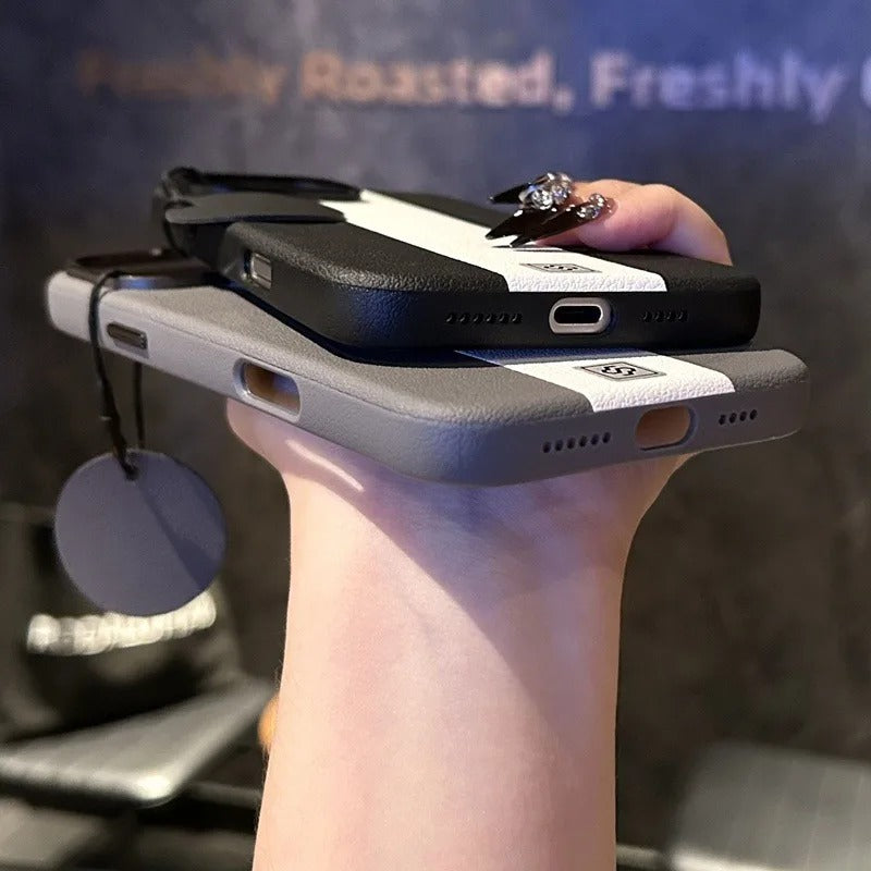 Luxury Magnetic Shockproof iPhone Case — Splicing Leather Design, Wireless Charging Compatible, Matte Anti-Fingerprint Hard Cover with Kickstand & Secure Grip