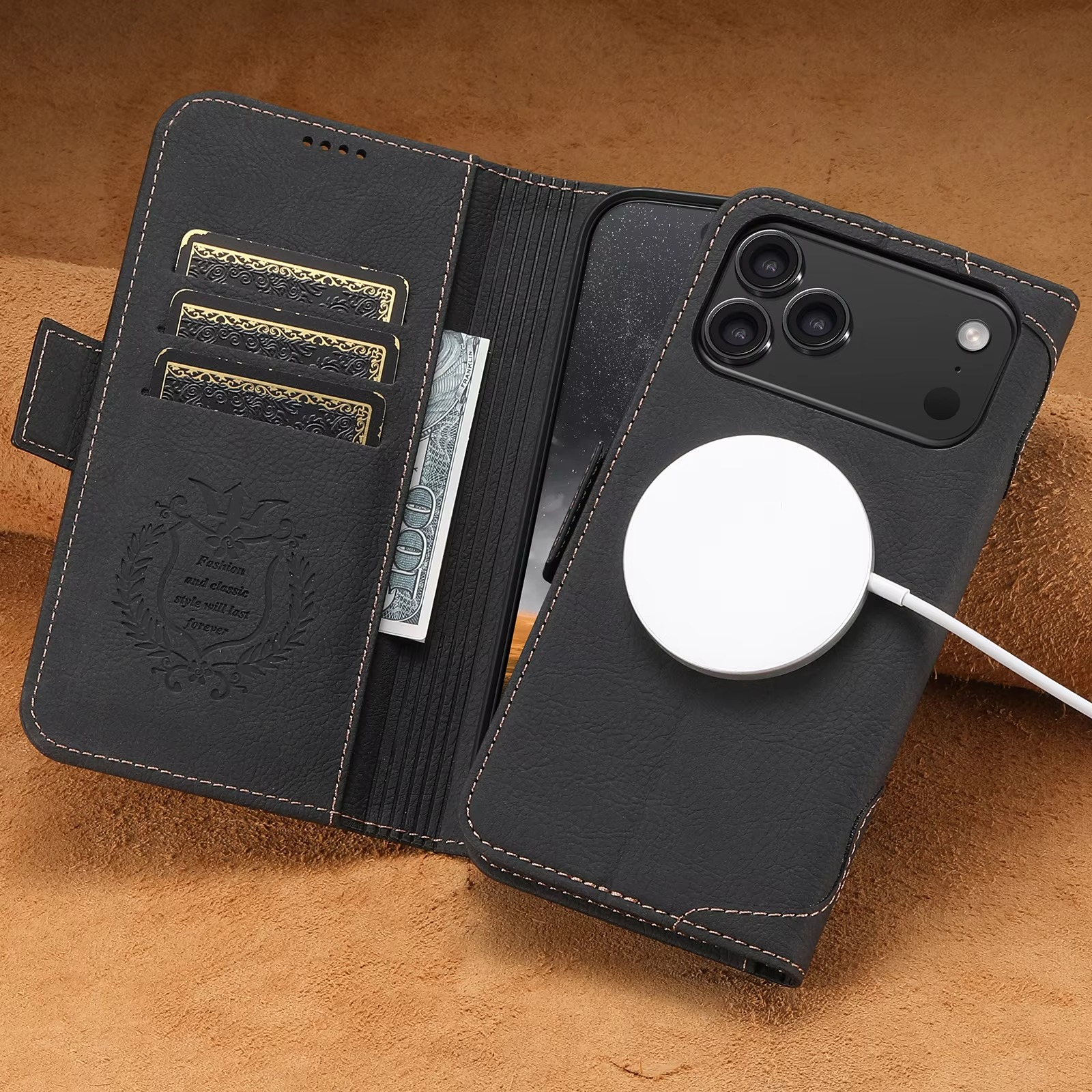 Luxury Magnetic Wallet Flip iPhone Case — Shockproof Retro Leather Book Cover with Card Slots, Phone Holder Stand, Anti-Fingerprint Design