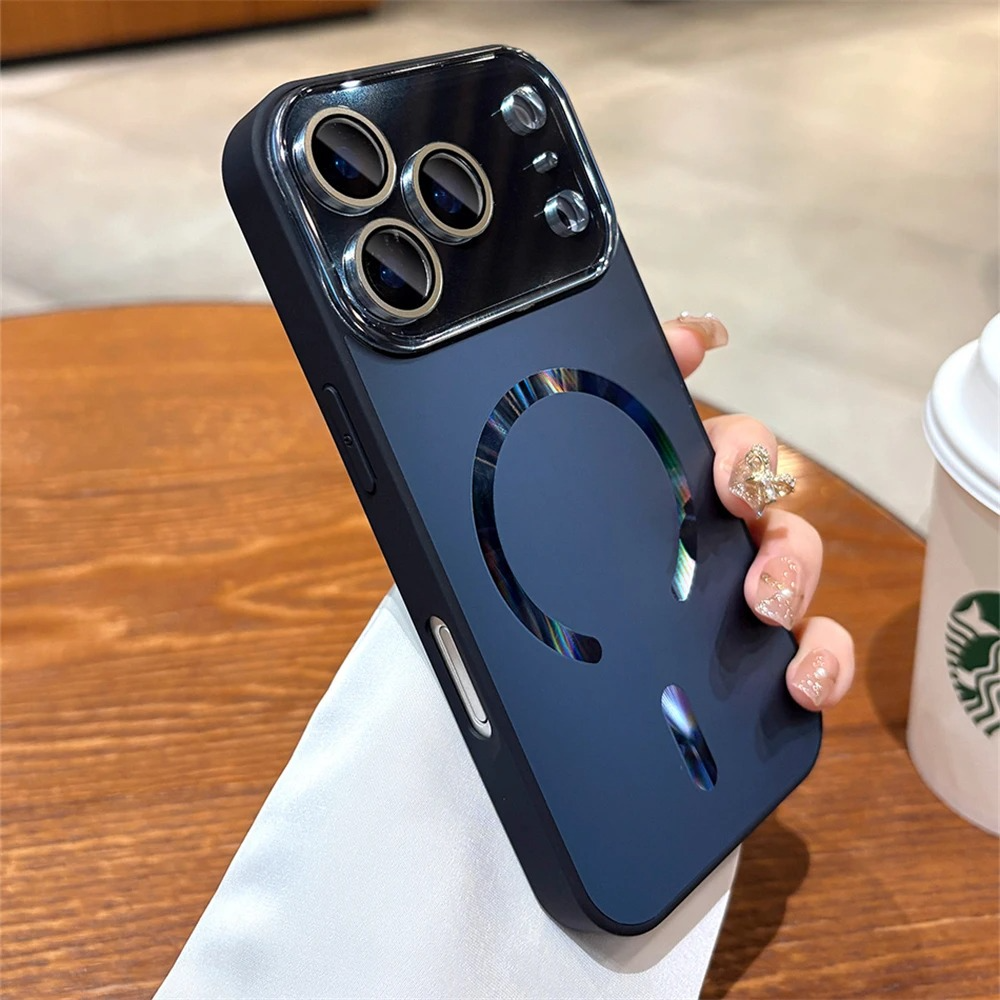 Luxury Magnetic iPhone Case — Large Window Matte Glass Camera Protection, Shockproof MagSafe Wireless-Charging Compatible Cover