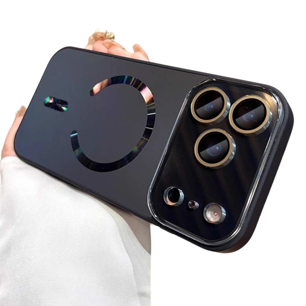 Luxury Magnetic iPhone Case — Large Window Matte Glass Camera Protection, Shockproof MagSafe Wireless-Charging Compatible Cover