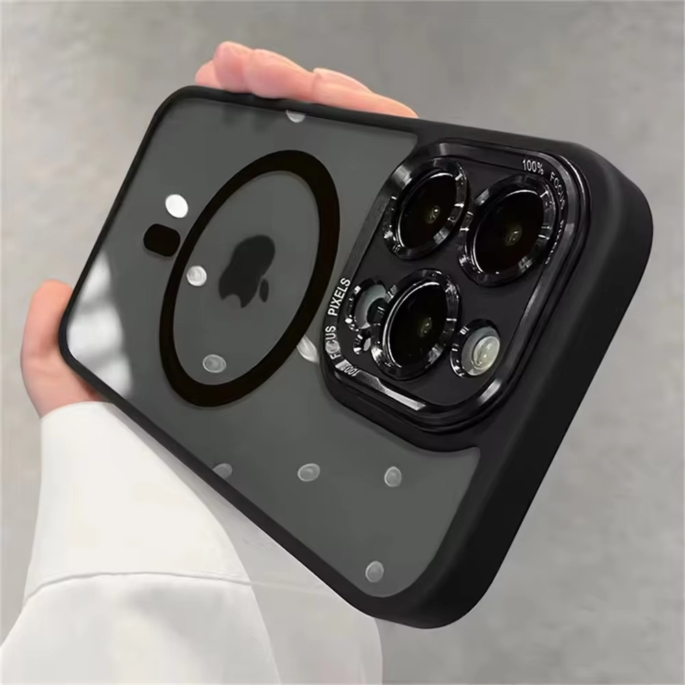 Luxury Magnetic iPhone Case — Metal Lens Bumper Protection, Shockproof Transparent Soft Bumper with Wireless Charging Compatibility