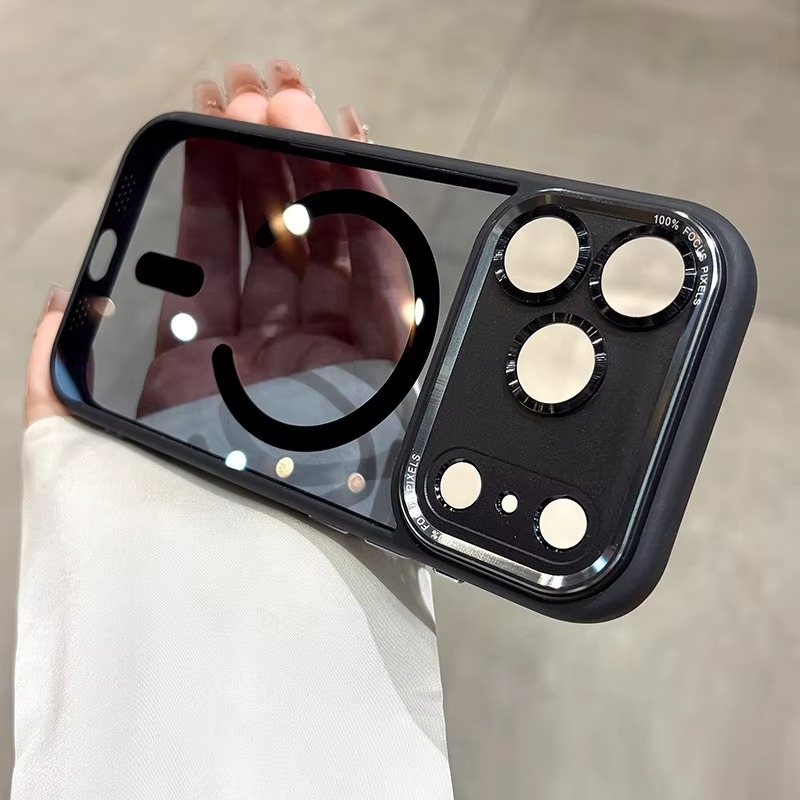 Luxury Magnetic iPhone Case — Metal Lens Bumper Protection, Shockproof Transparent Soft Bumper with Wireless Charging Compatibility