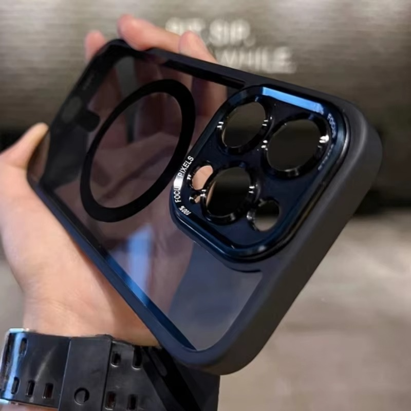 Luxury Magnetic iPhone Case — Metal Lens Bumper Protection, Shockproof Transparent Soft Bumper with Wireless Charging Compatibility