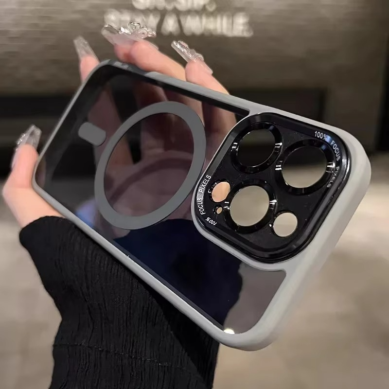 Luxury Magnetic iPhone Case — Metal Lens Bumper Protection, Shockproof Transparent Soft Bumper with Wireless Charging Compatibility
