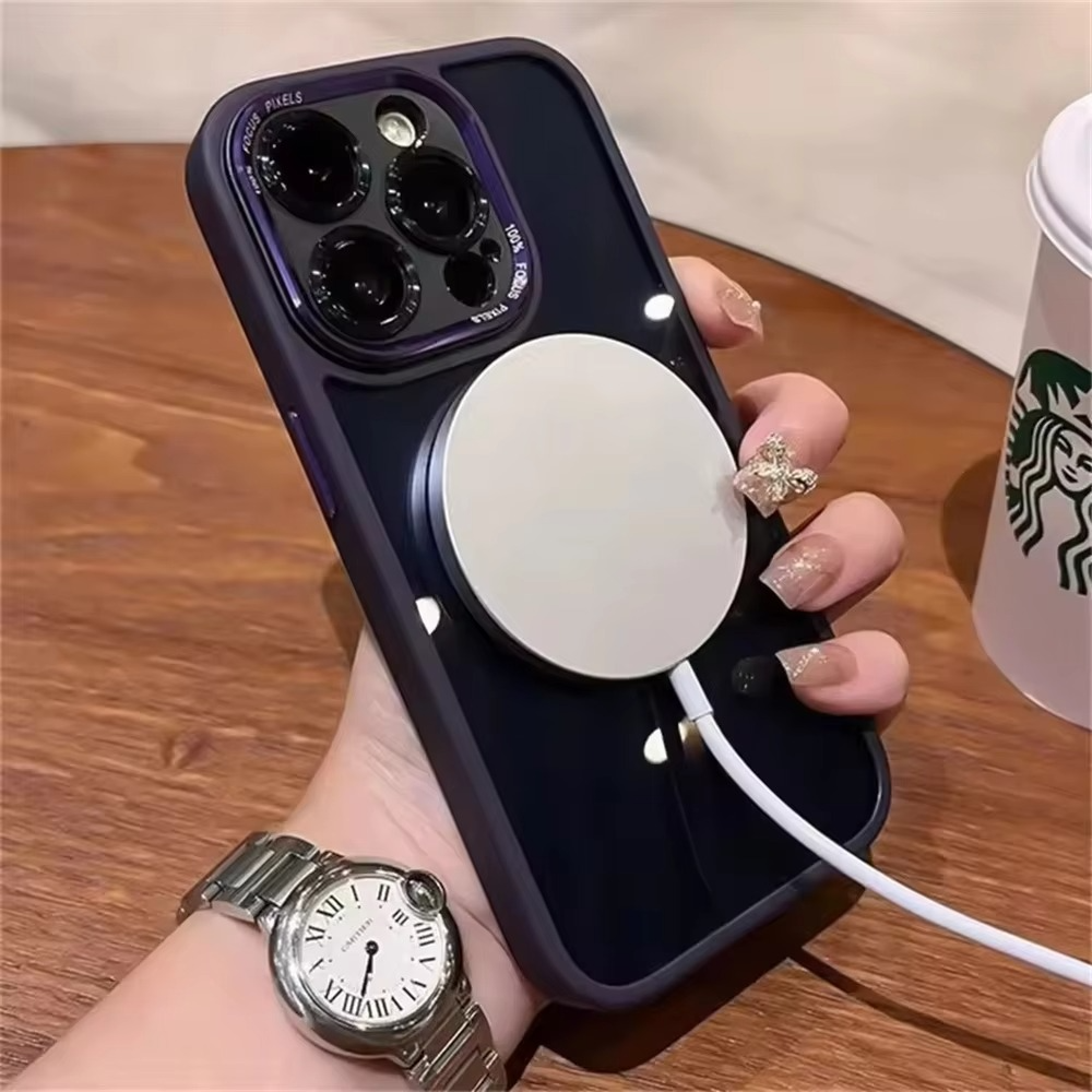 Luxury Magnetic iPhone Case — Metal Lens Bumper Protection, Shockproof Transparent Soft Bumper with Wireless Charging Compatibility