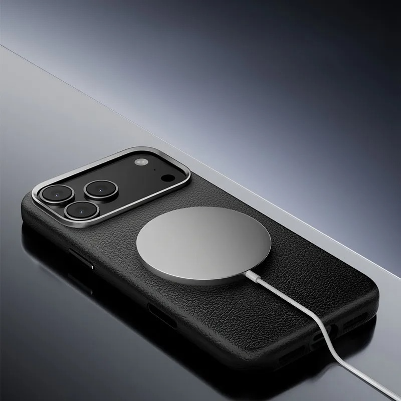 Luxury iPhone Case — Magnetic Wireless-Charging Leather Cover with Metal Camera Protection and Shockproof Anti-Fingerprint Full-Coverage Design