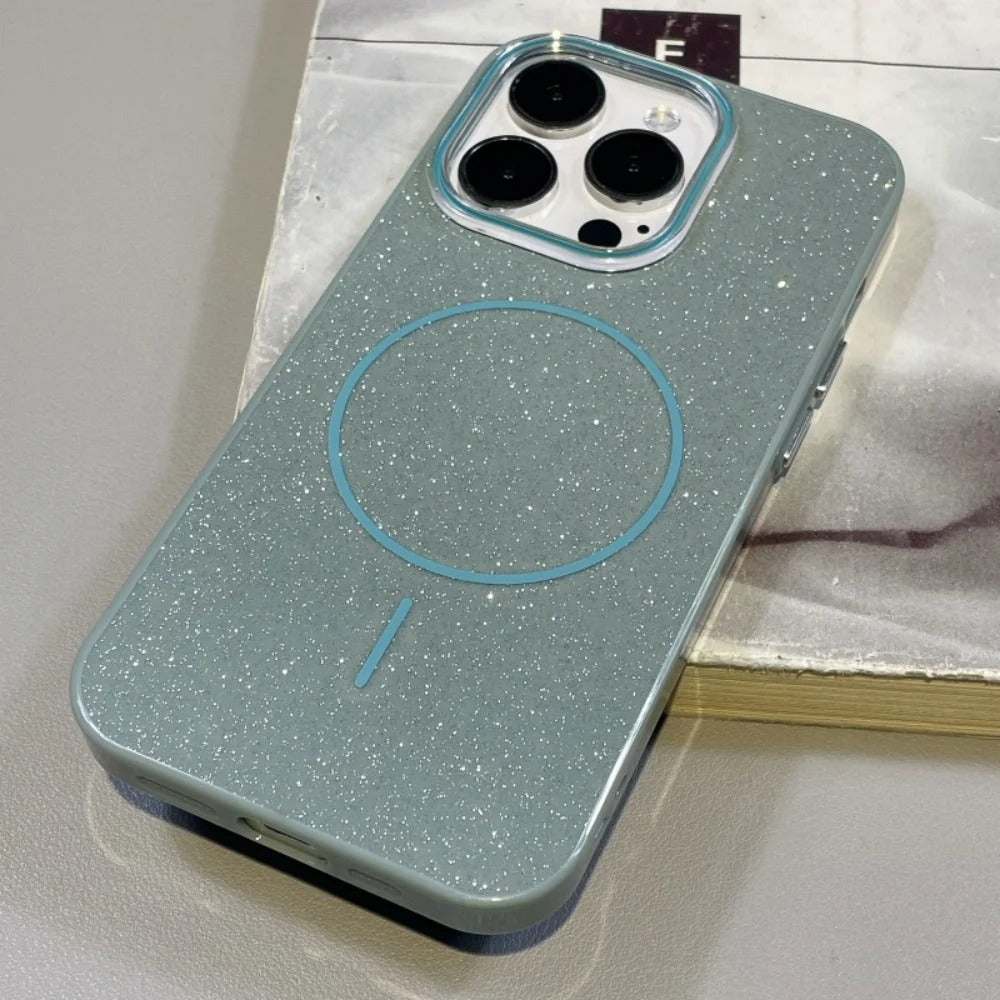 Luxury Magnetic iPhone Case with Glitter Candy Jelly Finish — Shockproof Hard Bumper Cover, Wireless Charging Compatible, Anti-Scratch Design