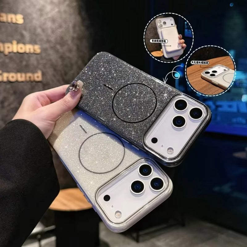 Luxury Magnetic iPhone Case with Glitter Candy Jelly Finish — Shockproof Hard Bumper Cover, Wireless Charging Compatible, Anti-Scratch Design