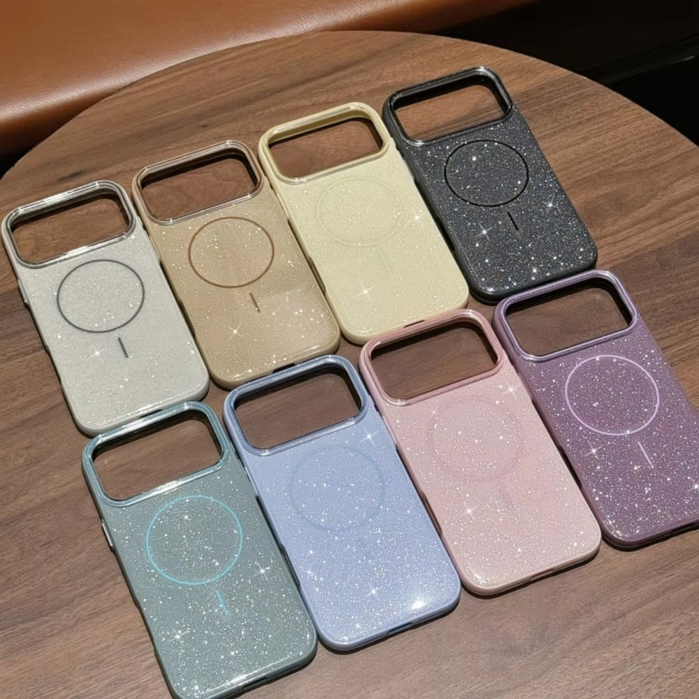 Luxury Magnetic iPhone Case with Glitter Candy Jelly Finish — Shockproof Hard Bumper Cover, Wireless Charging Compatible, Anti-Scratch Design