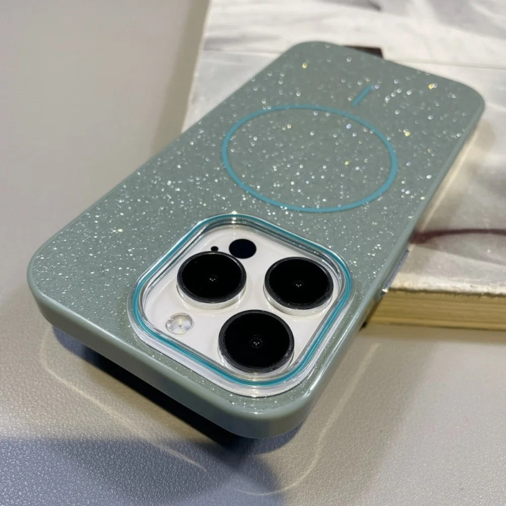 Luxury Magnetic iPhone Case with Glitter Candy Jelly Finish — Shockproof Hard Bumper Cover, Wireless Charging Compatible, Anti-Scratch Design