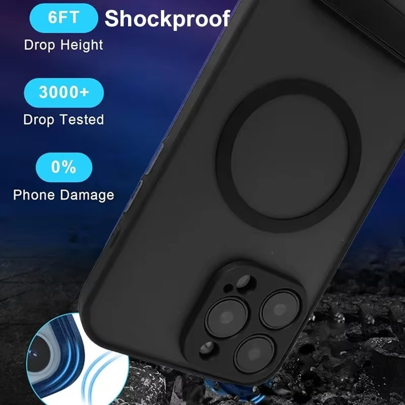 Luxury Magnetic iPhone Case with Kickstand — Translucent PC Cover, Dual Layer Protection, Anti-Fingerprint, Wireless Charging Compatible