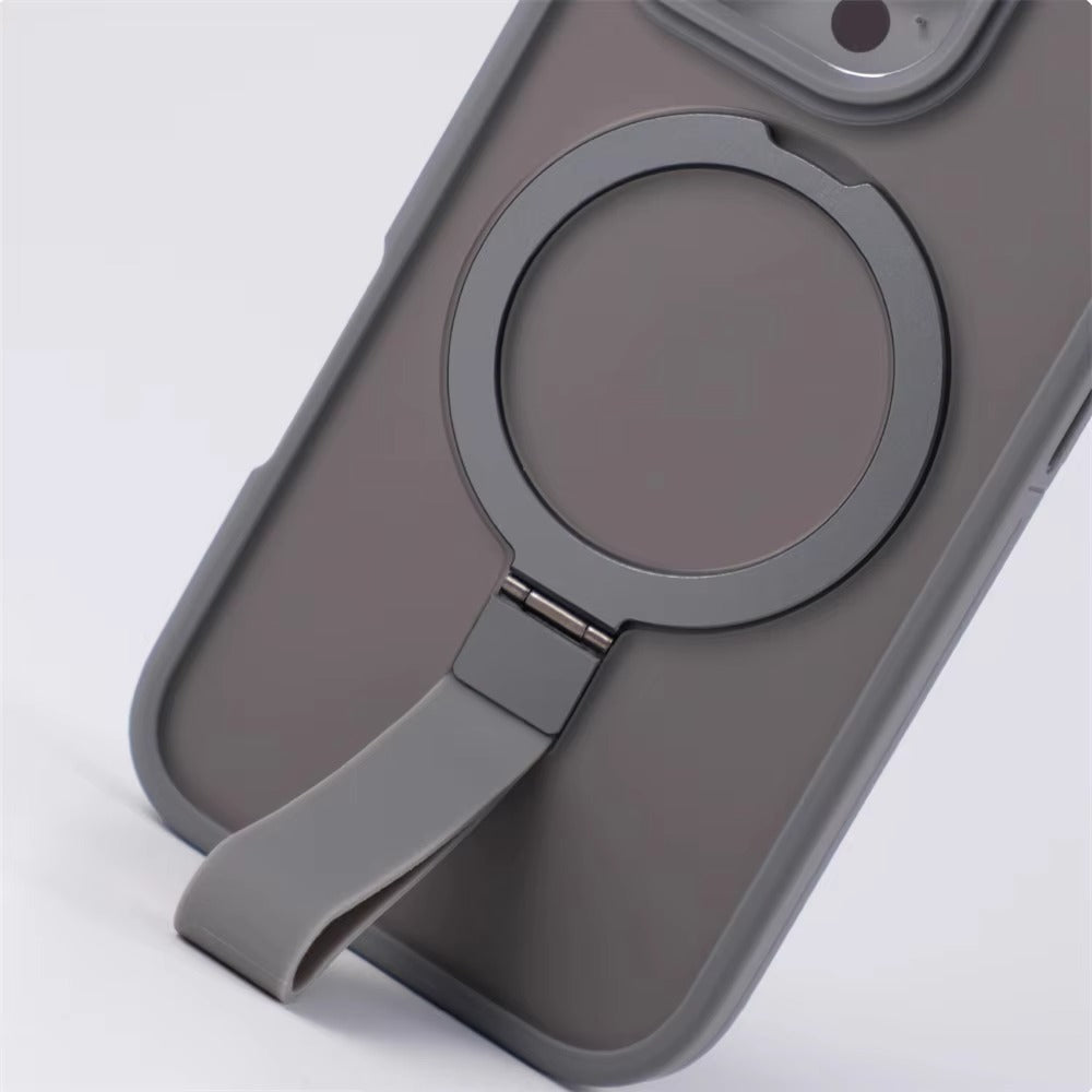 Luxury Magnetic iPhone Case with Strap and Stand — Matte Shockproof Cover, Non-Slip Grip, MagSafe Wireless Charging Ready, Textured Modern Design