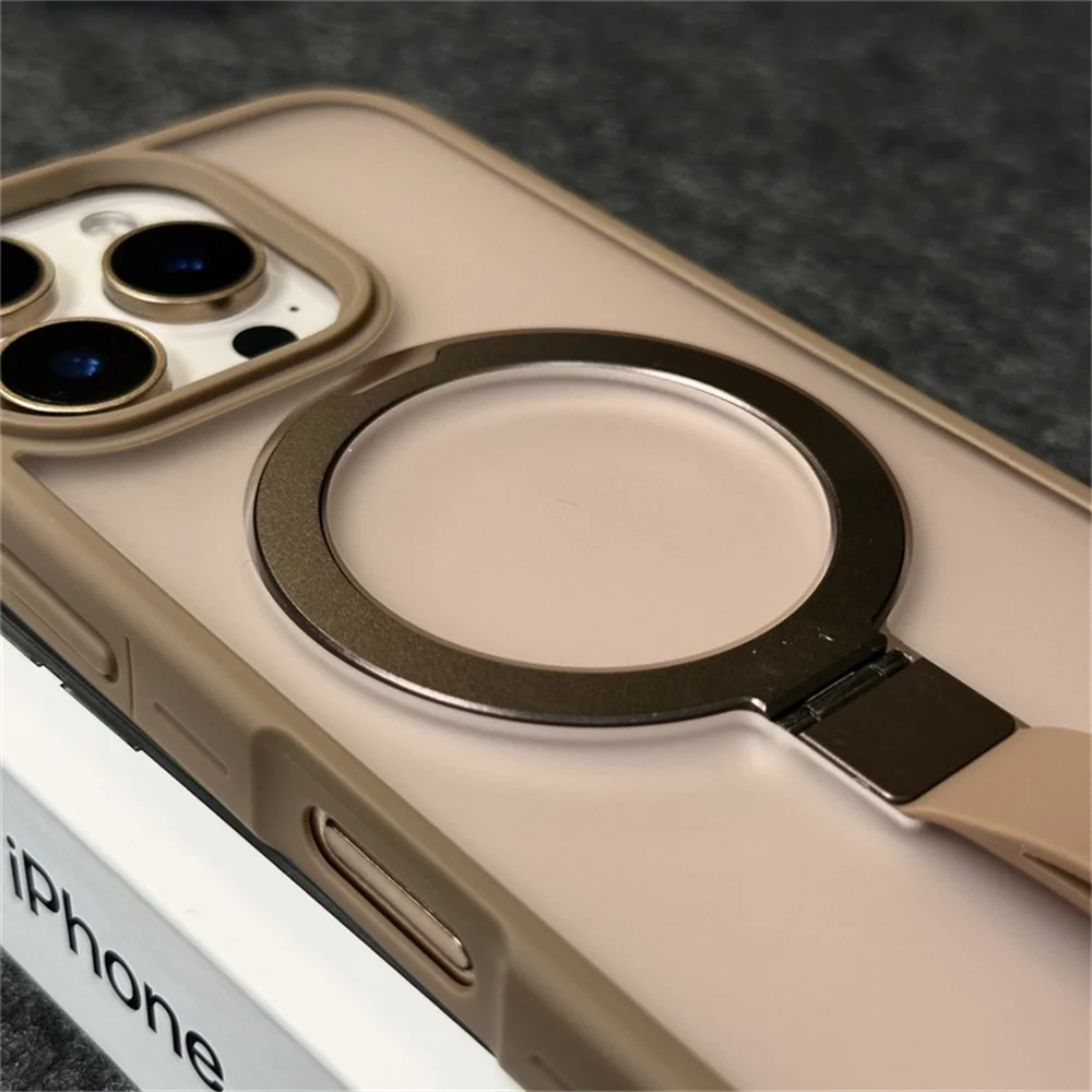 Luxury Magnetic iPhone Case with Strap and Stand — Matte Shockproof Cover, Non-Slip Grip, MagSafe Wireless Charging Ready, Textured Modern Design