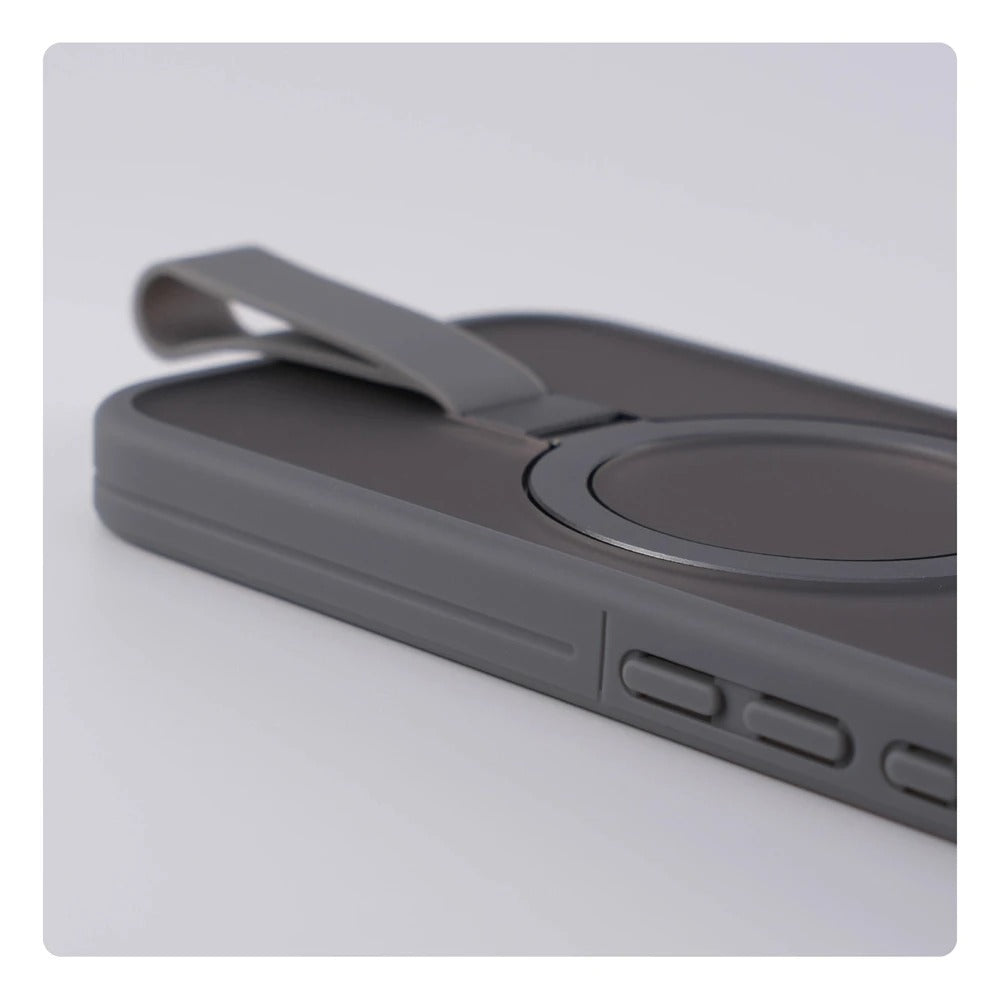 Luxury Magnetic iPhone Case with Strap and Stand — Matte Shockproof Cover, Non-Slip Grip, MagSafe Wireless Charging Ready, Textured Modern Design