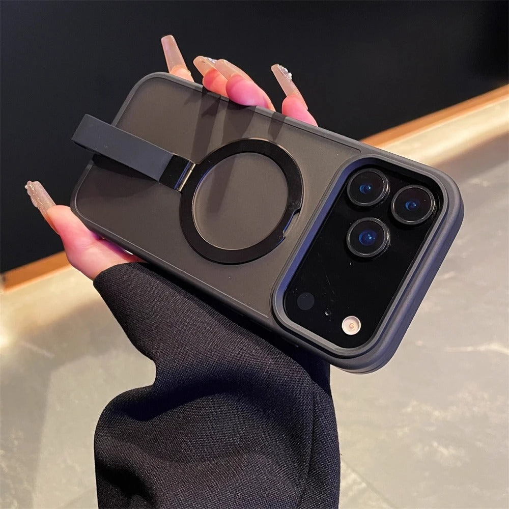 Luxury Magnetic iPhone Case with Strap and Stand — Matte Shockproof Cover, Non-Slip Grip, MagSafe Wireless Charging Ready, Textured Modern Design