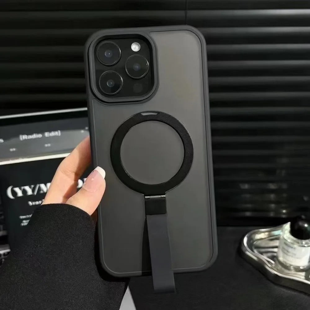 Luxury Magnetic iPhone Case with Strap and Stand — Matte Shockproof Cover, Non-Slip Grip, MagSafe Wireless Charging Ready, Textured Modern Design