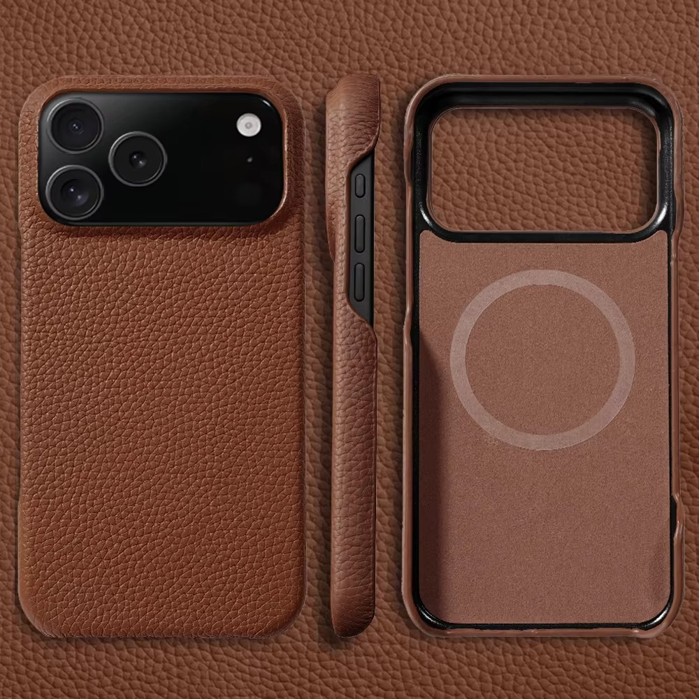 Luxury iPhone Case — MagSafe Magnetic Genuine Cowhide Lychee Leather Back Cover, Shockproof, Anti-Fingerprint, Dustproof, Full Protection