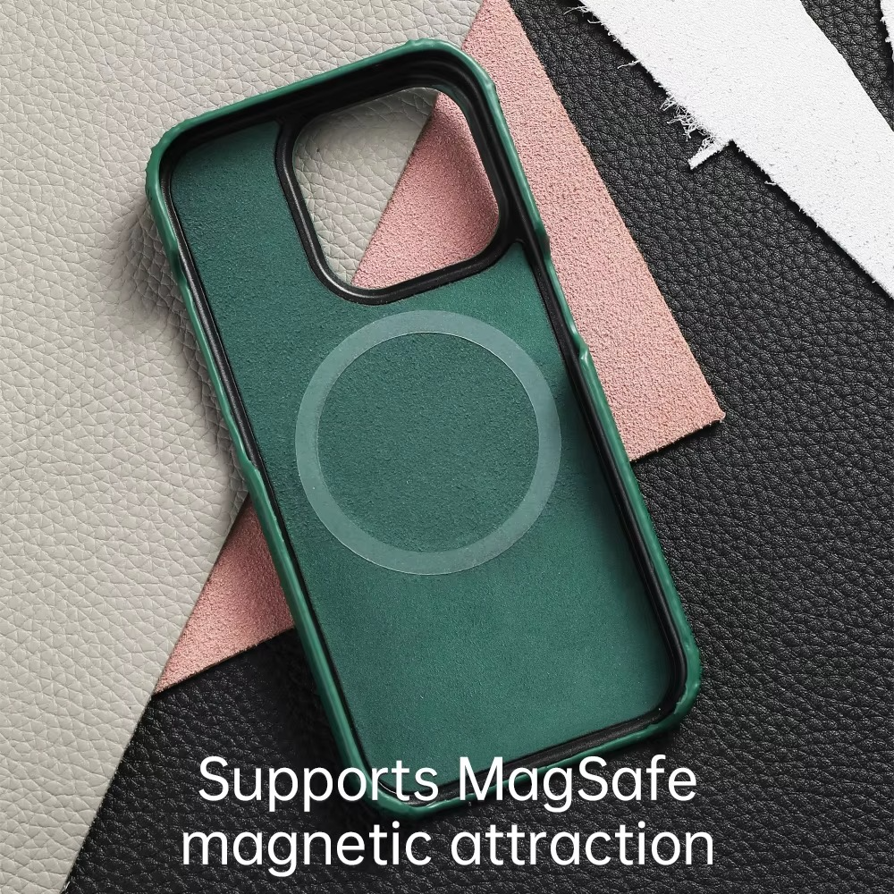 Luxury iPhone Case — MagSafe Magnetic Genuine Cowhide Lychee Leather Back Cover, Shockproof, Anti-Fingerprint, Dustproof, Full Protection