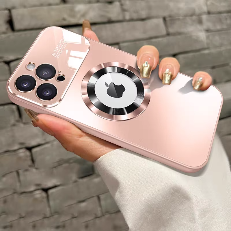 Luxury Magsafe Magnetic iPhone Case — Large Window Logo Hole, Shockproof Half-Wrapped Cover, Camera Lens Protection, Anti-Fingerprint, Matte Non-Slip