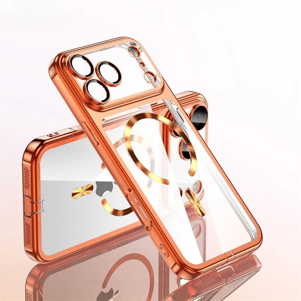 Luxury iPhone Case — MagSafe Transparent TPU Half-Wrapped Soft Plating Cover with Dust Plug, Shockproof, Anti-Fingerprint, Anti-Scratch Matte Finish