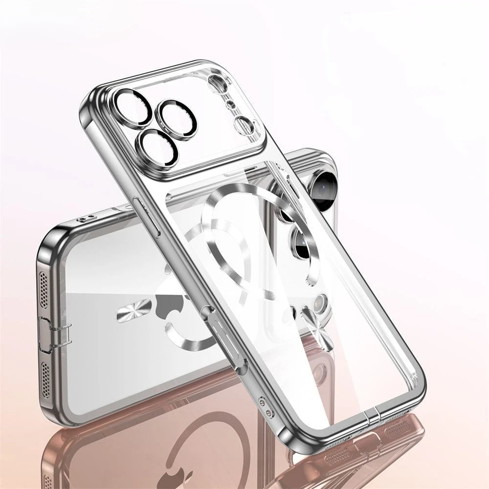 Luxury iPhone Case — MagSafe Transparent TPU Half-Wrapped Soft Plating Cover with Dust Plug, Shockproof, Anti-Fingerprint, Anti-Scratch Matte Finish