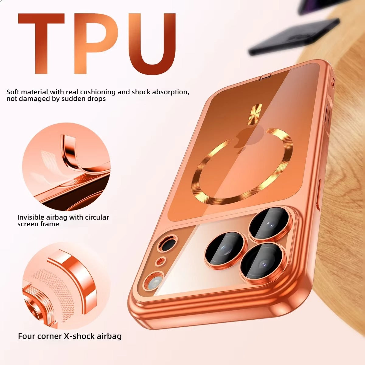 Luxury iPhone Case — MagSafe Transparent TPU Half-Wrapped Soft Plating Cover with Dust Plug, Shockproof, Anti-Fingerprint, Anti-Scratch Matte Finish