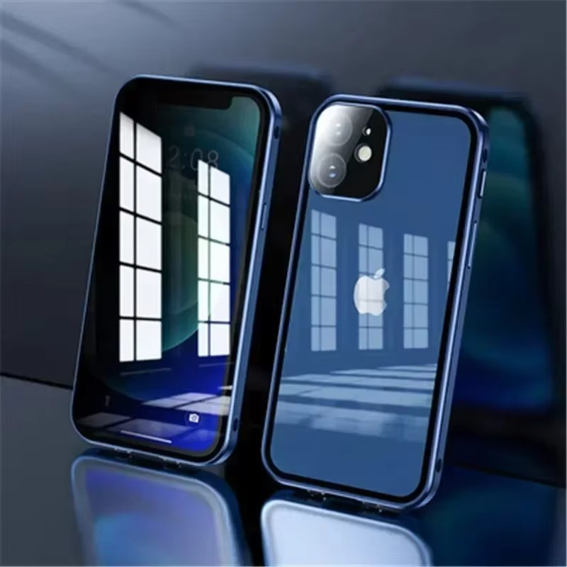 Luxury Metal Magnetic Privacy iPhone Case — 360° Shockproof Full Coverage, Anti-Scratch, Non-Slip, Lightweight Tempered Glass Cover