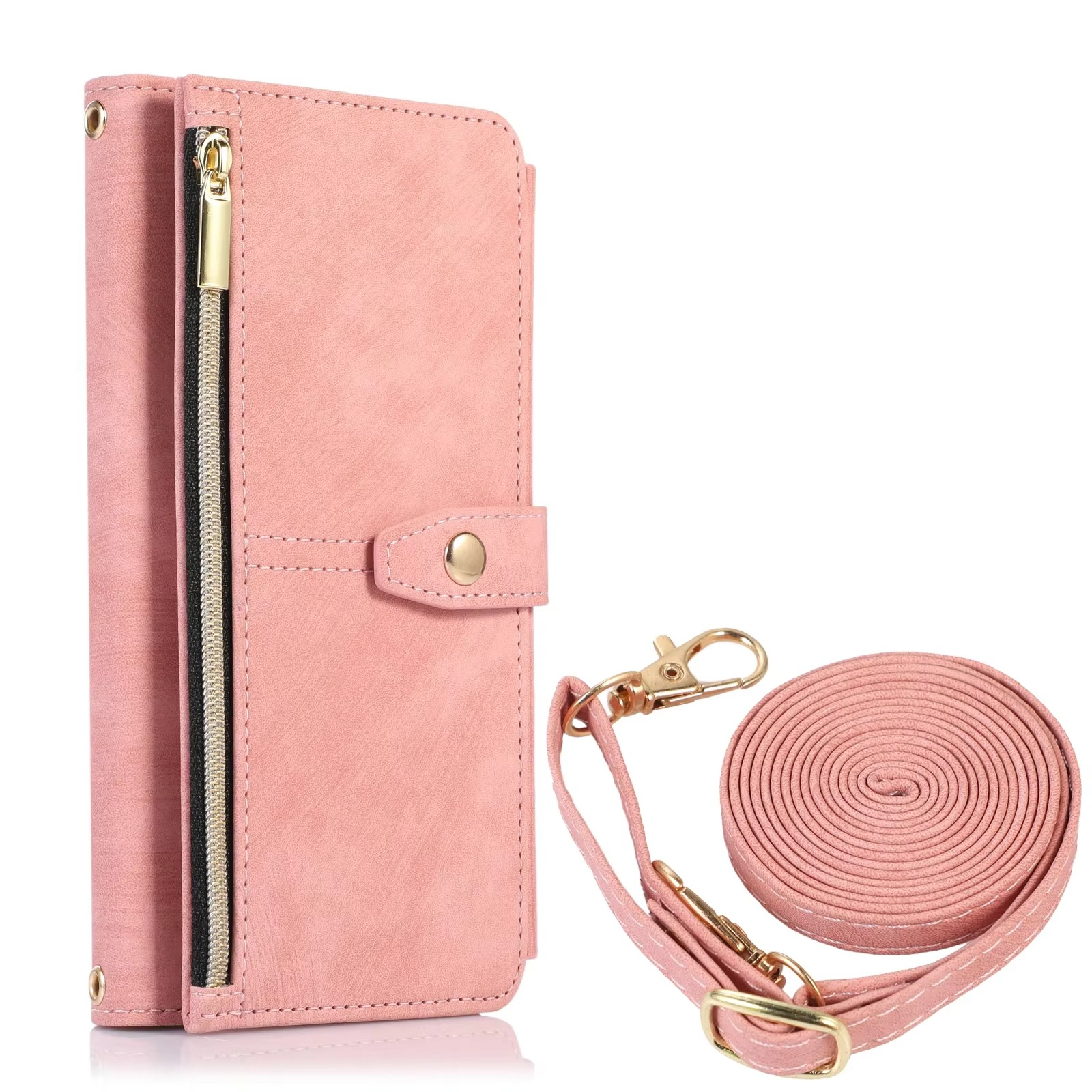 Luxury PU Leather iPhone Case — Crossbody Wallet Cover with Card Holder, Lanyard, Kickstand, Dustproof, and Storage Compartment