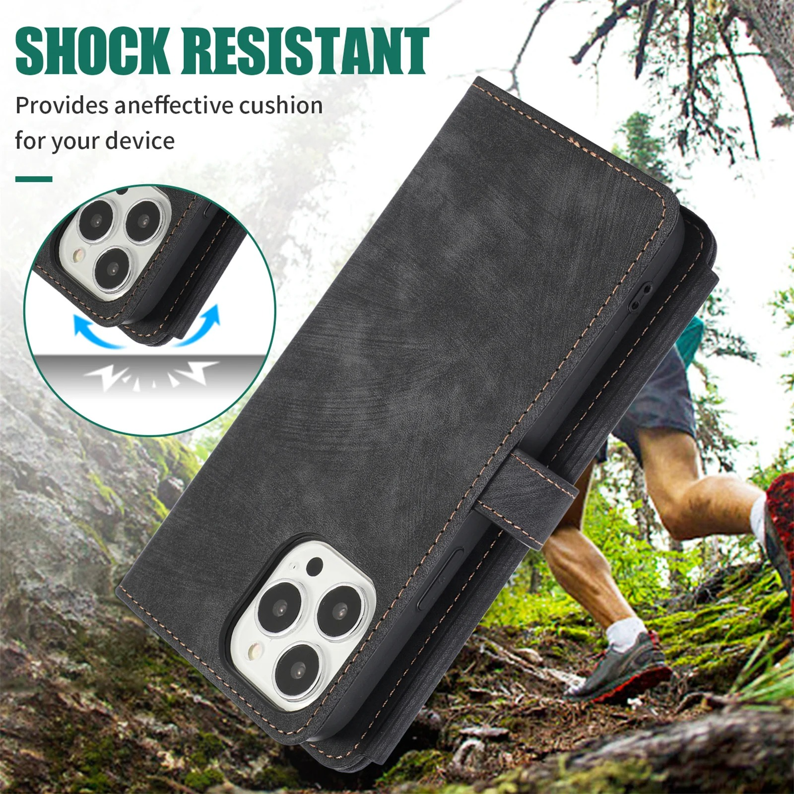 Luxury PU Leather iPhone Case — Crossbody Wallet Cover with Card Holder, Lanyard, Kickstand, Dustproof, and Storage Compartment