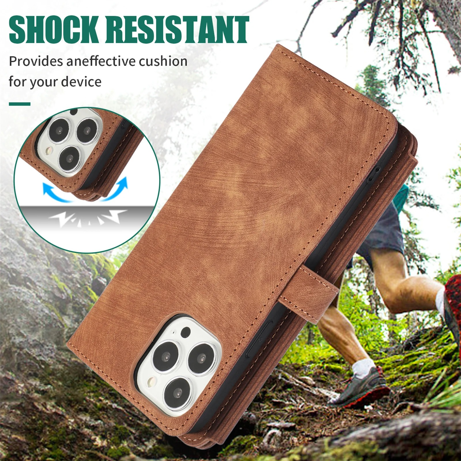 Luxury PU Leather iPhone Case — Crossbody Wallet Cover with Card Holder, Lanyard, Kickstand, Dustproof, and Storage Compartment