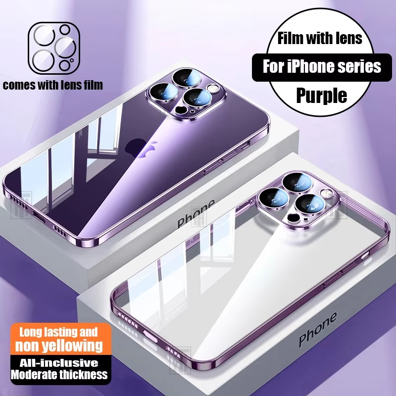 Luxury Plating TPU iPhone Case — High-Quality Soft Half-Wrapped Cover with Clear Lens Protection, Shockproof, Anti-Fingerprint, Transparent Design