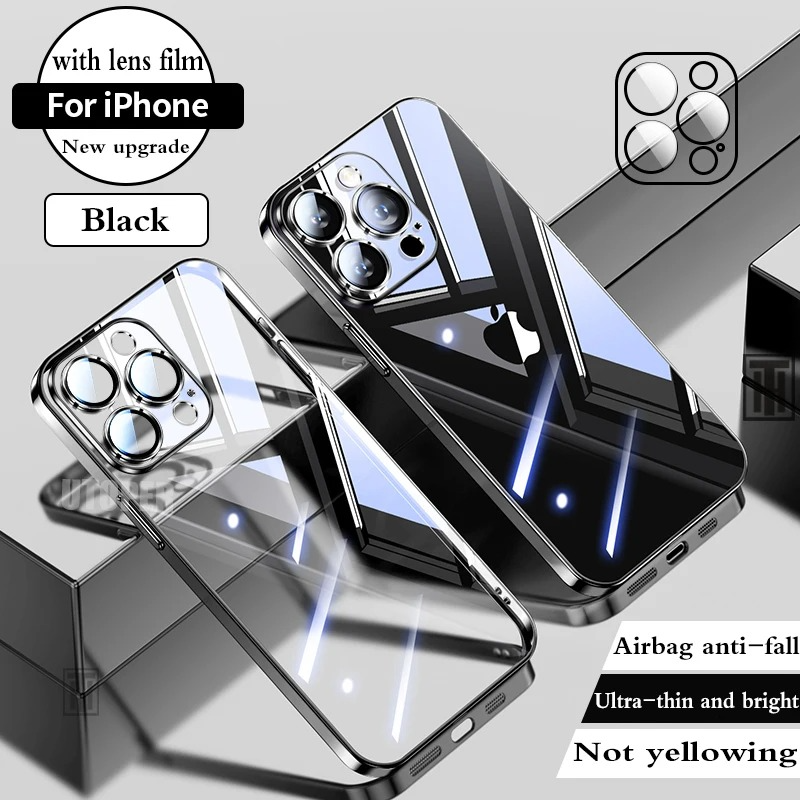 Luxury Plating TPU iPhone Case — High-Quality Soft Half-Wrapped Cover with Clear Lens Protection, Shockproof, Anti-Fingerprint, Transparent Design