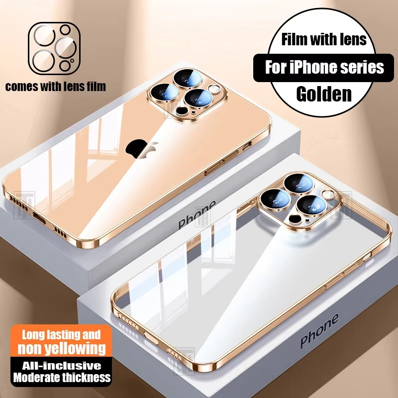 Luxury Plating TPU iPhone Case — High-Quality Soft Half-Wrapped Cover with Clear Lens Protection, Shockproof, Anti-Fingerprint, Transparent Design
