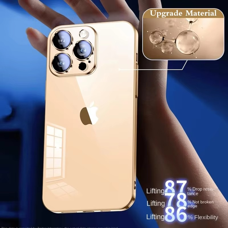 Luxury Plating TPU iPhone Case — High-Quality Soft Half-Wrapped Cover with Clear Lens Protection, Shockproof, Anti-Fingerprint, Transparent Design