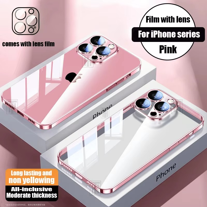 Luxury Plating TPU iPhone Case — High-Quality Soft Half-Wrapped Cover with Clear Lens Protection, Shockproof, Anti-Fingerprint, Transparent Design