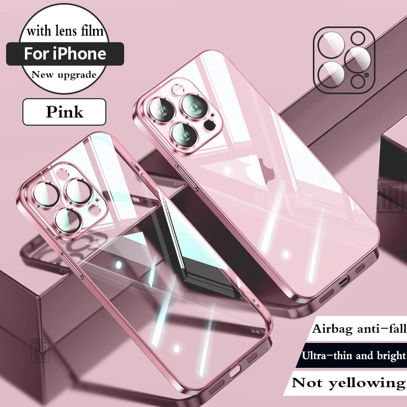 Luxury Plating TPU iPhone Case — High-Quality Soft Half-Wrapped Cover with Clear Lens Protection, Shockproof, Anti-Fingerprint, Transparent Design